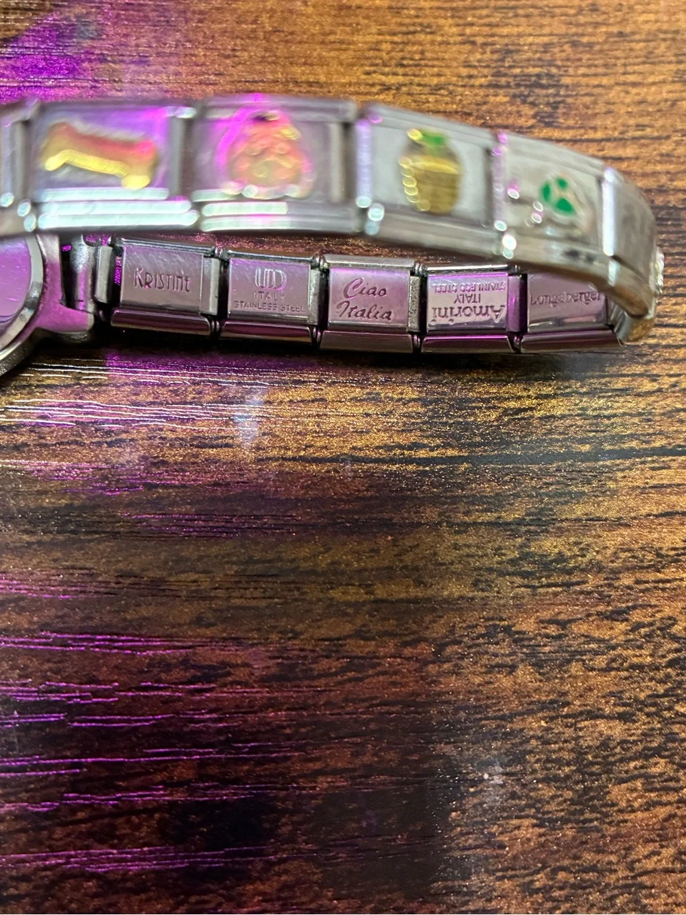 Vintage Italian Charm Bracelet Watch Stainless Steel w/ 14k Accent & Disney